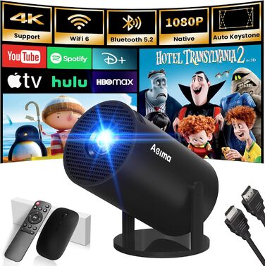 Портативний проєктор Mini Beamer: 1080P, 4K, Android, iOS, WiFi, Bluetooth, 180°