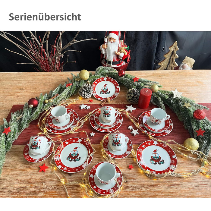 MamboCat Новорічний кавовий сервіз на 6 осіб з порцеляни (18 предметів) | Кавовий набір для святкування Різдва та Миколая