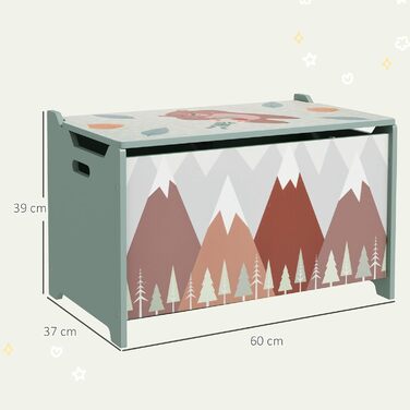 Дитяча валіза для іграшок ZONEKIZ з кришкою та безпечним шарніром, 60x37x39 см, зелена