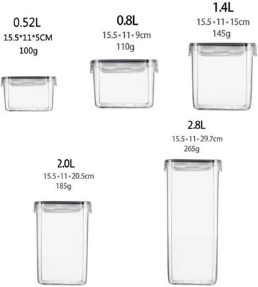 Набір банок для зберігання Queta з 28 предметів герметичний для кухні, пластівців, борошна, кавових зерен, кукурудзяних пластівців (0,52 л-2,8 л)