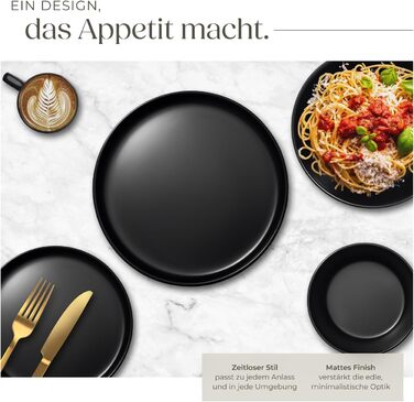 Набір посуду Tectake® 30 предметів: тарілки, миски, чашки, тарілки для їжі та сніданку, глибокі тарілки, миски. Чорний набір посуду з каменю, 6 осіб.