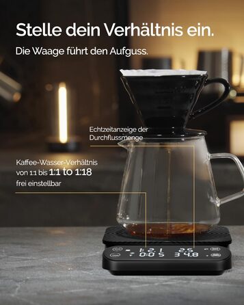 Ваги для кави Maestri House S3 з таймером, 3 кг/0,1 г, перезаряджувані, цифрові, для еспресо, з 3 режимами заварювання, регульованими співвідношеннями та індикатором потоку, для Pour Over, French Press – чорні