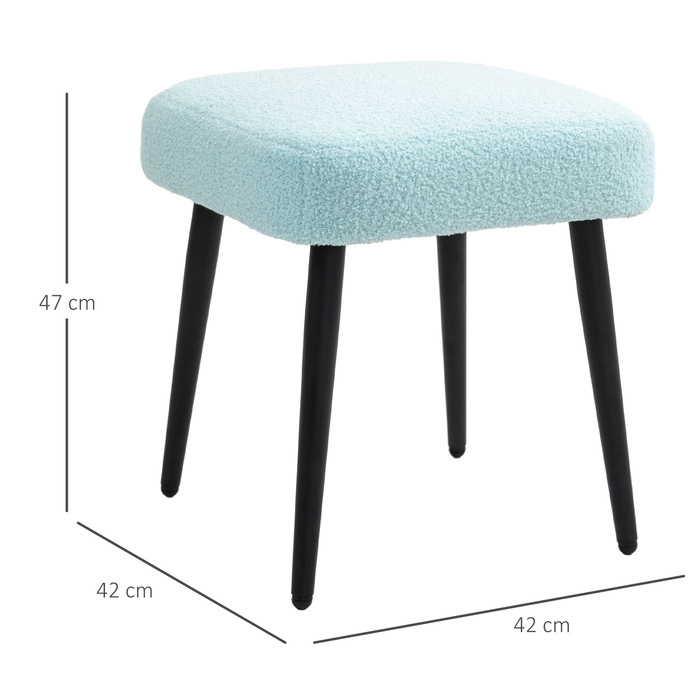 HOMCOM Footstool Квадратний табурет з кашеміровим виглядом, підставка для ніг зі сталевими ніжками, світло-блакитний для вітальні та спальні