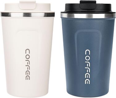 ERBO Термокружка для кави з нержавіючої сталі, 380 мл, набір 2 шт (білий + рожевий)