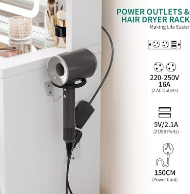 Дзеркальний туалетний столик YITAHOME з LED-підсвічуванням, білий, 115x40x134 см