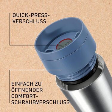 Термокружка Emsa N20210 Travel Mug Classic Isolierbecher, 0.36 л, нержавіюча сталь, 4 год гаряче, 8 год холодне, герметична, для миття в посудомийній машині, 360° клапан, синій