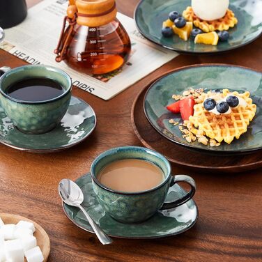 Сервіз кавовий Vancasso Steingut Starry, 12 предметів для 4 осіб, зелений, вінтажний стиль