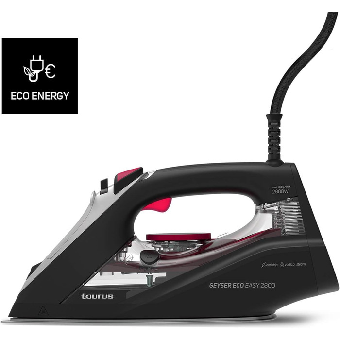 Праска Taurus 2800 Вт з регулюванням температури та подачі пари, керамічна підошва, система захисту від накипу та Anti-Drop, водяний спрей