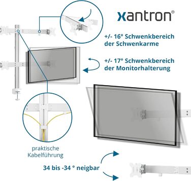 Кріплення для монітора Xantron® ECO-E62: підходить для моніторів 17-32 дюймів, VESA 75x75 & 100x100, для плоских та вигнутих моніторів, комплект з монтажним матеріалом (6 моніторів)