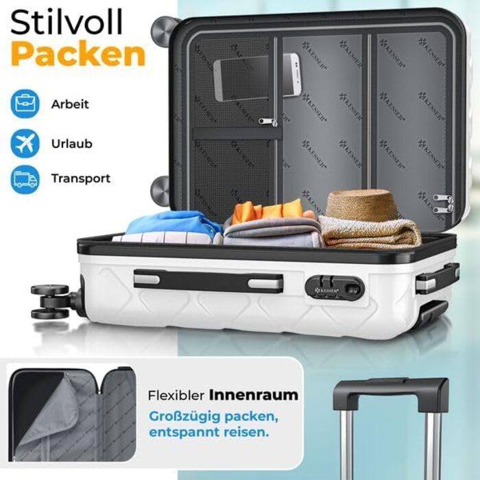 Набір валіз KESSER® 3 шт. | ABS валізи з кодовим замком, ваги для валіз та органайзер для документів | Ручна поклажа та великі валізи для подорожей та бізнесу (Snow White)