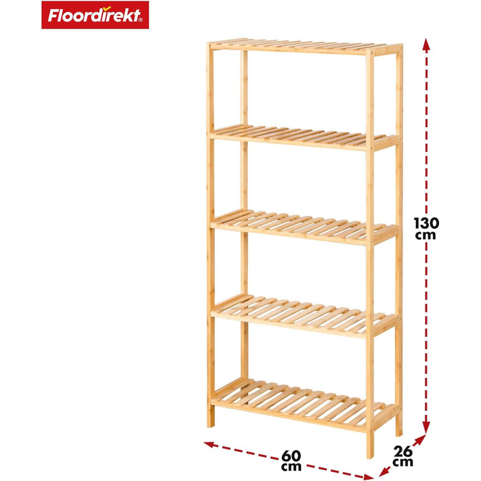 Стильне дерев'яне стелаж Floordirekt Bambus Regal для ванної, спальні, вітальні (60 x 26 x 130 см)