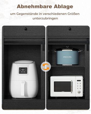 Чорний буфет-шафа з LED-підсвіткою, великою шухлядою та регульованими полицями для кухні, вітальні, їдальні