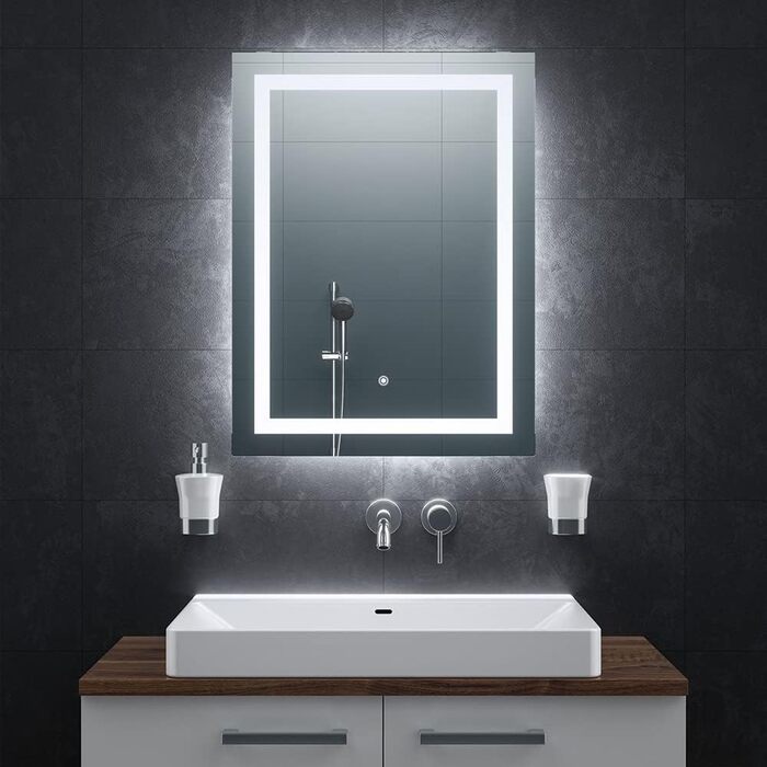 Дзеркало для ванної кімнати BR Bringer LED з підсвічуванням, 60x80 см, антизапарник, диммування, 3 кольори світла, сенсорне управління, функція пам'яті (BRS102)