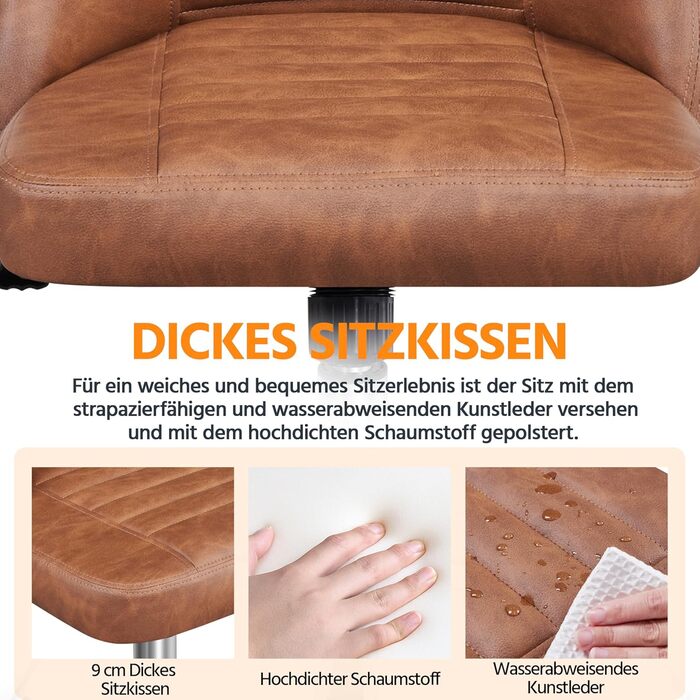 Офісне крісло Yaheetech з регулюванням висоти, ергономічне, оббивка з тканини, поворотне, без підлокітників, для офісу та дому, колір: коричневий (Retro-brown)