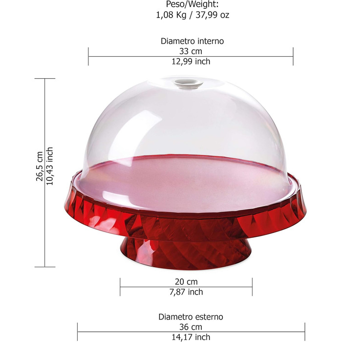 Форма для випічки Omada Design Linea Diamond з акрилу, 36 см, з кришкою, для фруктів та випічки, Made in Italy