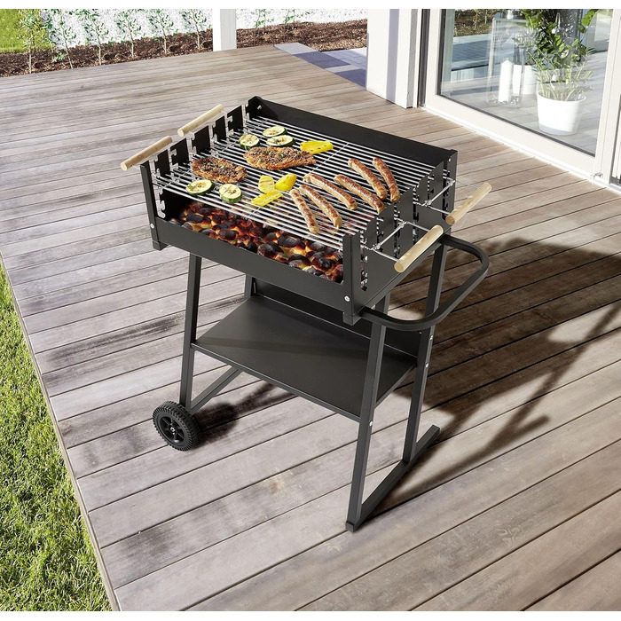 Мангал Tarrington House Brigida з чавунною решіткою, сталь, 2 регульовані решітки, на колесах, чорний