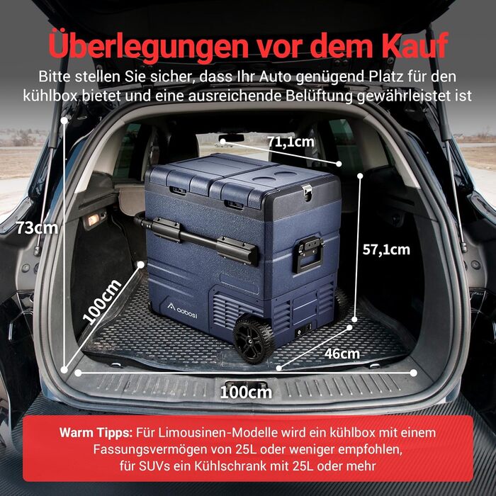 Автомобільний компресорний холодильник AAOBOSI 45L з Wi-Fi, USB-зарядкою, LED-підсвіткою, 12/24V/220V. Для авто, кемпінгу, подорожей (синій)