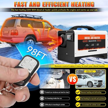 Дизельний обігрівач Diesel Air Heater 8 кВт з пультом керування та LCD-дисплеєм 12/24/110-240V, Bluetooth, швидкий нагрів для автодому, причепа, автомобіля