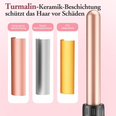 BESTOPE MIX Локкенстаб 5-в-1: Набір для завивки волосся з керамічним покриттям, різні насадки (9-32 мм), швидкий нагрів, регулювання температури для довгого та короткого волосся (золотий)