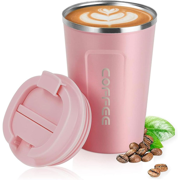 Набір термокружок ERBO для кави з нержавіючої сталі (2 шт.), 380 мл + 510 мл, білий + рожевий