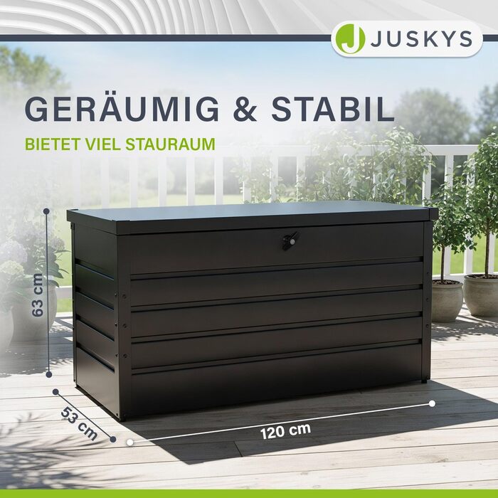 Ящик для зберігання вуличний Juskys Metall Limani 380л, водонепроникний, з замком, антрацит - для саду, подушок, меблів