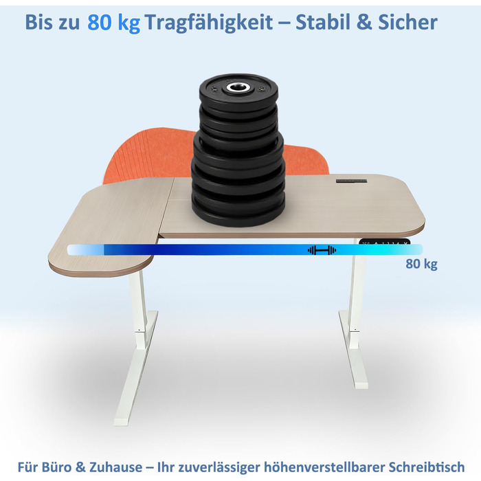 Електричний кутовий стіл з регулюванням висоти 150см, L-подібний, з 4-ма пам'ятями, з'єднувальною пластиною, для дому та офісу (150x68см, світло-коричневий-помаранчевий)