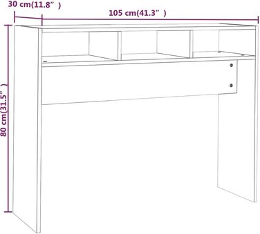 Консольний стіл FENLAX 105x30x80 см з відсіками для зберігання, сервант, телефонний столик, матеріал на основі деревини, копчений дуб