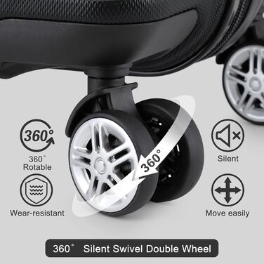 Чемодан KONO 24 дюйми, ABS, з TSA-замком, 4 колеса, 65×44×25.5 см, чорний, 3-частинний набір