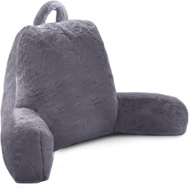 М'яке крісло-мішок для читання з підлокітниками, штучний хутро, велике, сірий колір