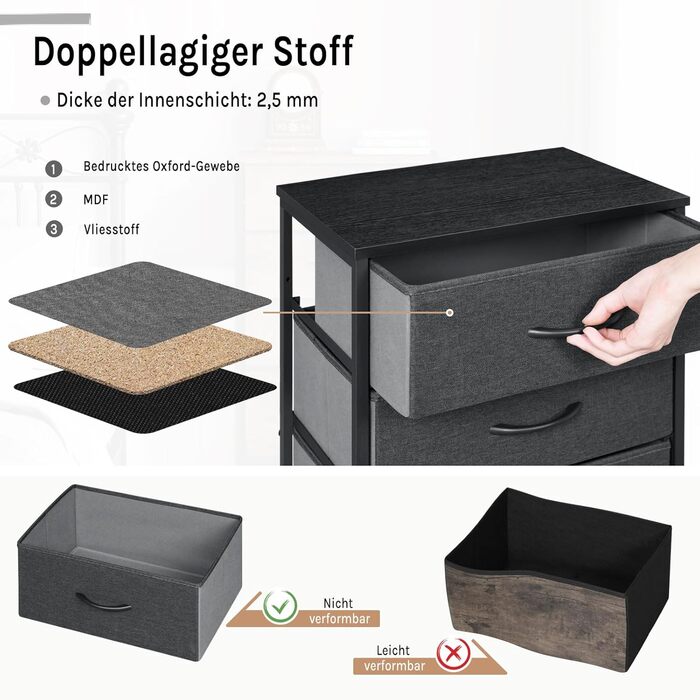 Комод з 5 шухлядами WOLTU SSK004whe: стильний комод-шафка для спальні, вітальні, коридору. Металевий каркас, ДСП, чорна деревина + темно-сірий колір.