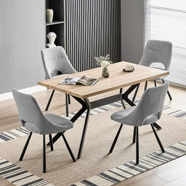 Обідні стільці поворотні, комплект 2 шт., 180° поворот, м'яке сидіння з кашмір-бавовни, чорні металеві ніжки, для вітальні, кухні, їдальні