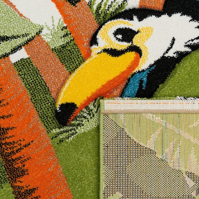 Дитяча дитяча кімната Дитячий килимок для хлопчика Дівчинка Ігровий килимок Тваринний мотив Джунглі Пальми Візерунок Зелений Сірий Жовтий, Розмір 80x150 см (120 x 170 см)