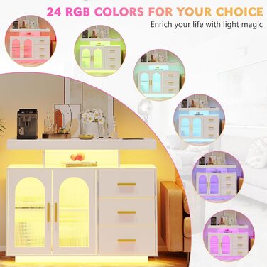 LED комод-тумба Gurexl з бездроговою зарядкою, RGB-підсвічуванням, сенсорами та регульованими полицями (80x40x100 см), білий