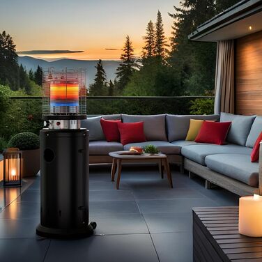 Газовий обігрівач для тераси TLSUNNY з захисною кришкою, на колесах, з піроелектричним запалом, чорний (Газовий балон не входить у комплект)