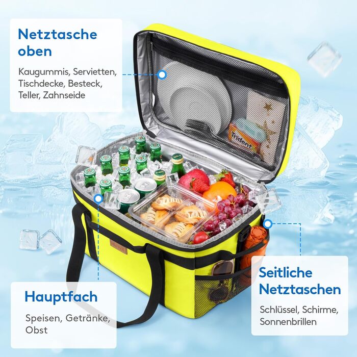 Термосумка-холодильник Lifewit 30л для пікніка та їжі, зелений (50 банок, складана, ізольована)