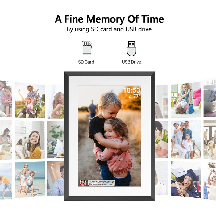 Цифровий фоторамка Frameo з Wi-Fi, 10.1 дюйма, 32GB, сенсорний екран, автоповорот, чорний