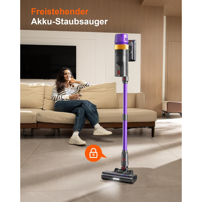 Бездротовий акумуляторний пилосос 50000Pa, 580W, 70 хвилин, 1.8L з дисплеєм, самостійна підставка, док-станція на стіні, антизаплутувальна щітка, 8-рівнева фільтрація, для шерсті тварин/килимів/твердих поверхонь/автомобіля