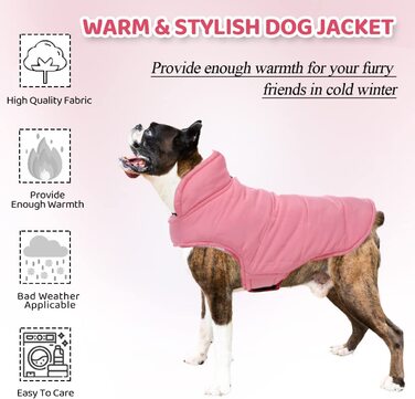 Тепла куртка для собак CITTOILE, двостороння куртка для собак зі світловідбиваючими смужками, водонепроникний і вітрозахисний зимовий одяг для собак в холодну погоду, одяг для домашніх тварин для собак всіх розмірів, (рожева картата, велика)