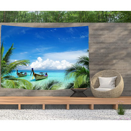 Пляжний морський човен Пальма Природа - Плакат з гобелену - 200x150 см - Садовий плакат - Гобелен великий - прикраса аксесуара для саду та вітальні
