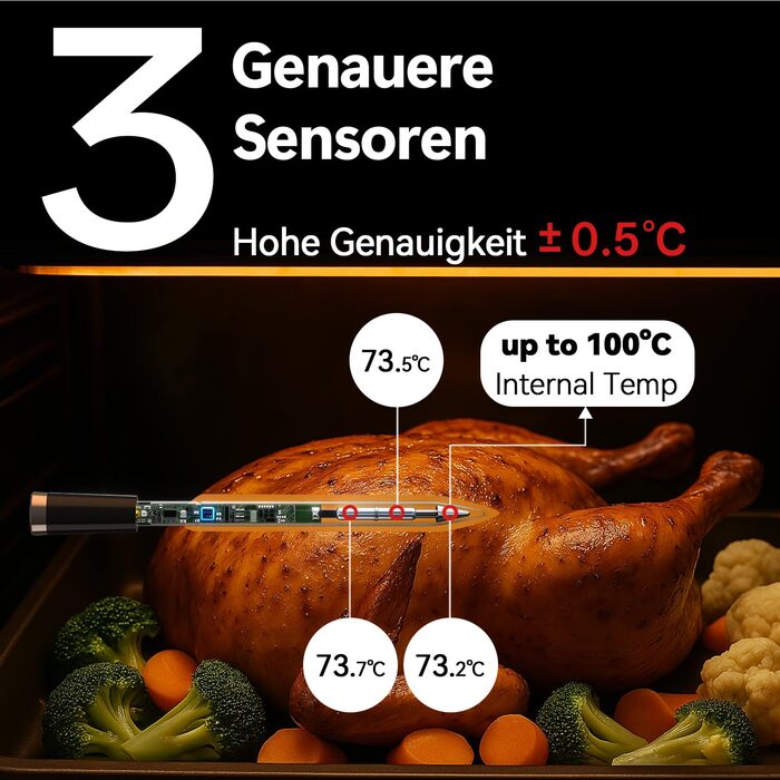 Бездротовий термометр для м'яса BFOUR з 2 зондами, Bluetooth, LCD-дисплей, керування через APP, цифровий термометр для приготування на грилі, в духовці, мангалі, BF-40 PRO, чорний