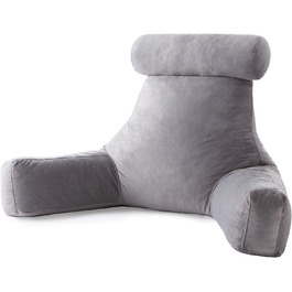 Подушка для спини Linenspa з підтримкою шиї - велика, з піною з пам'яті, для відпочинку та читання, з м'яким велюровим чохлом, сірого кольору