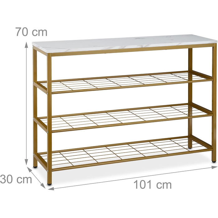 Консольний столик Relaxdays, під мармур, 70x1030 см, метал і МДФ, 4 полиці, золото/білий