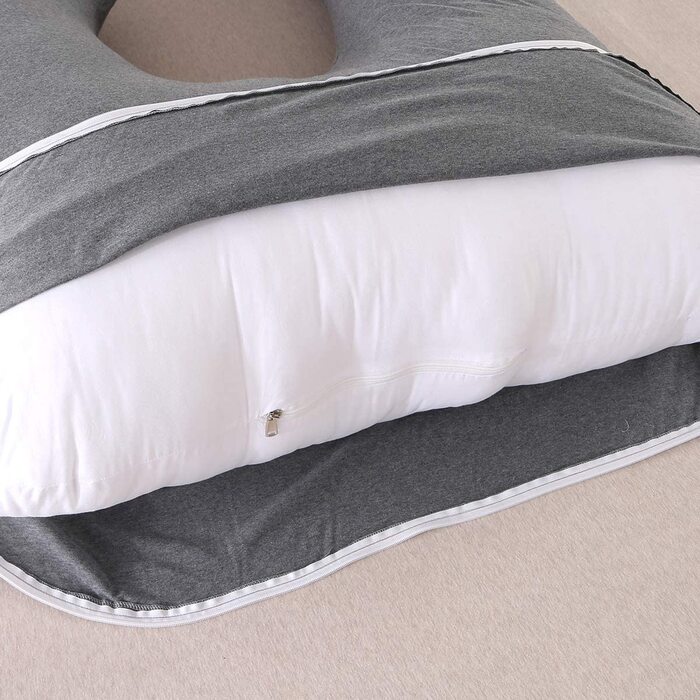 Подушка для вагітних SHANNA U-подібної форми XXL, велика подушка для годування, бічна подушка для сну, подушка для тіла U-подібної форми зі знімним і миється чохлом, подушки для вагітних 70 * 145 см (чорно-сірий, наволочка з бавовни)
