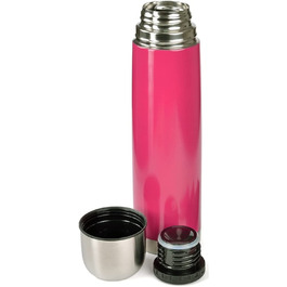 Термос GREWE, нержавіюча сталь, 1 л термос з вакуумною ізоляцією, з поворотною кришкою і стаканчиком для пиття, герметичний-чорний (C4 Pink)