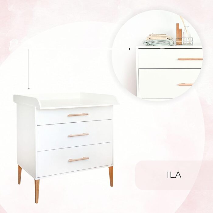 Комод для переодягання ATB ILA з пеленальним столиком - Комплект для дитячої кімнати, білий
