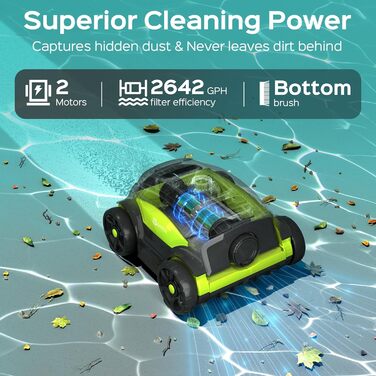 Робот-пилосос для басейну WINNY POOL CLEANER WY1103. Бездротовий, акумуляторний, час роботи 120 хв, подвійний мотор, LED-дисплей, фільтр прецизії 180μm, автоматичне паркування, для басейнів до 120 м²