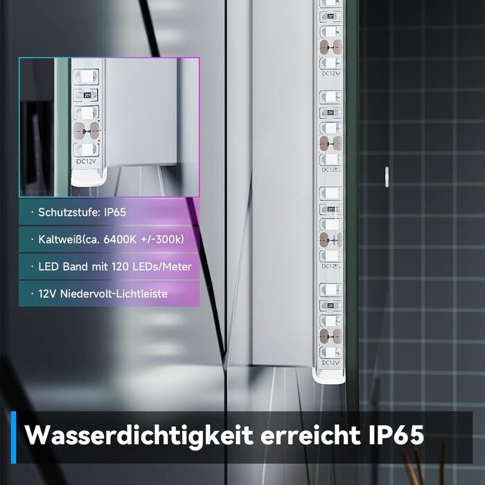 Дзеркало для ванної кімнати SONNI з підсвічуванням 80x60 см, антизапар, LED, сенсорний вимикач, колір світла: холодний/нейтральний/теплий