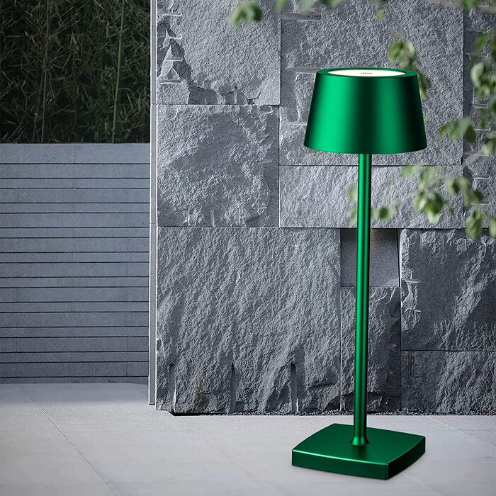 LED настільна лампа бездротова, 6000mAh, IP54, алюміній, сенсорне керування, тепле світло, для спальні, кав'ярні, ресторану (зелена)