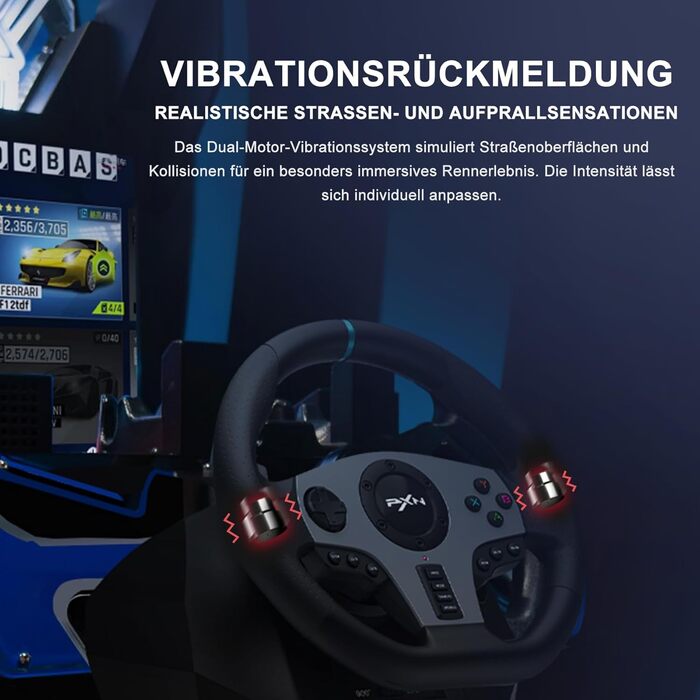 Ігровий кермо PXN V9 з педалями та перемикачем для ПК, Xbox, PS4/PS3 - 270/900°, вібрація, налаштування