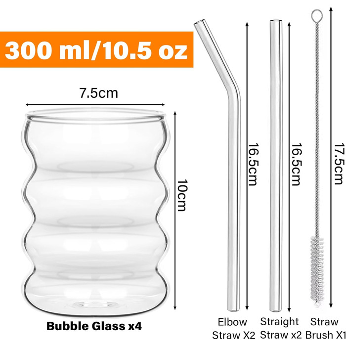 Склянки з бульбашками Withosent 300 мл, набір з 4 шт. , хвильовий стакан, склянки для води для латте маккіато, кави з льодом, віскі, коктейлів